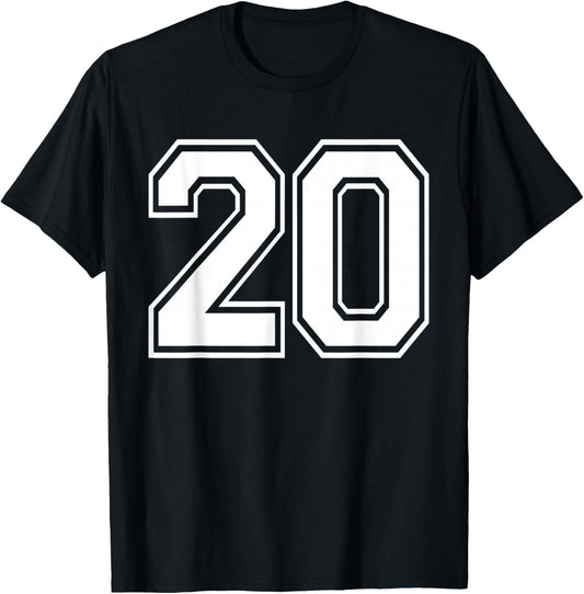 Number Twenty #20 Sports Team Uniform Birthday Anniversary T-Shirt - T-Shirt | Black