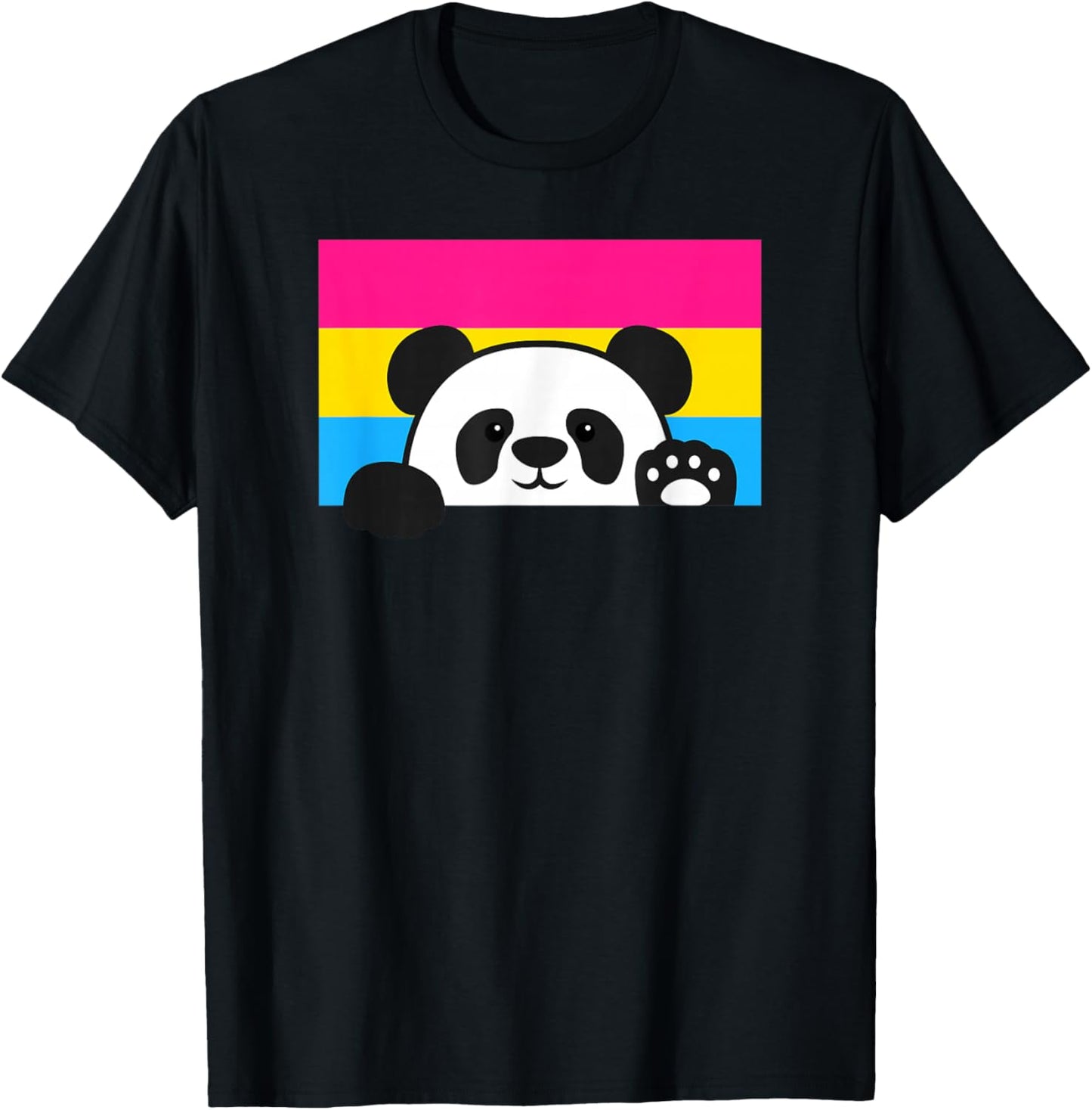 Panda Bear Love Pansexual Pride Flag Aesthetic Cute Cartoon T-Shirt - T-Shirt | Black