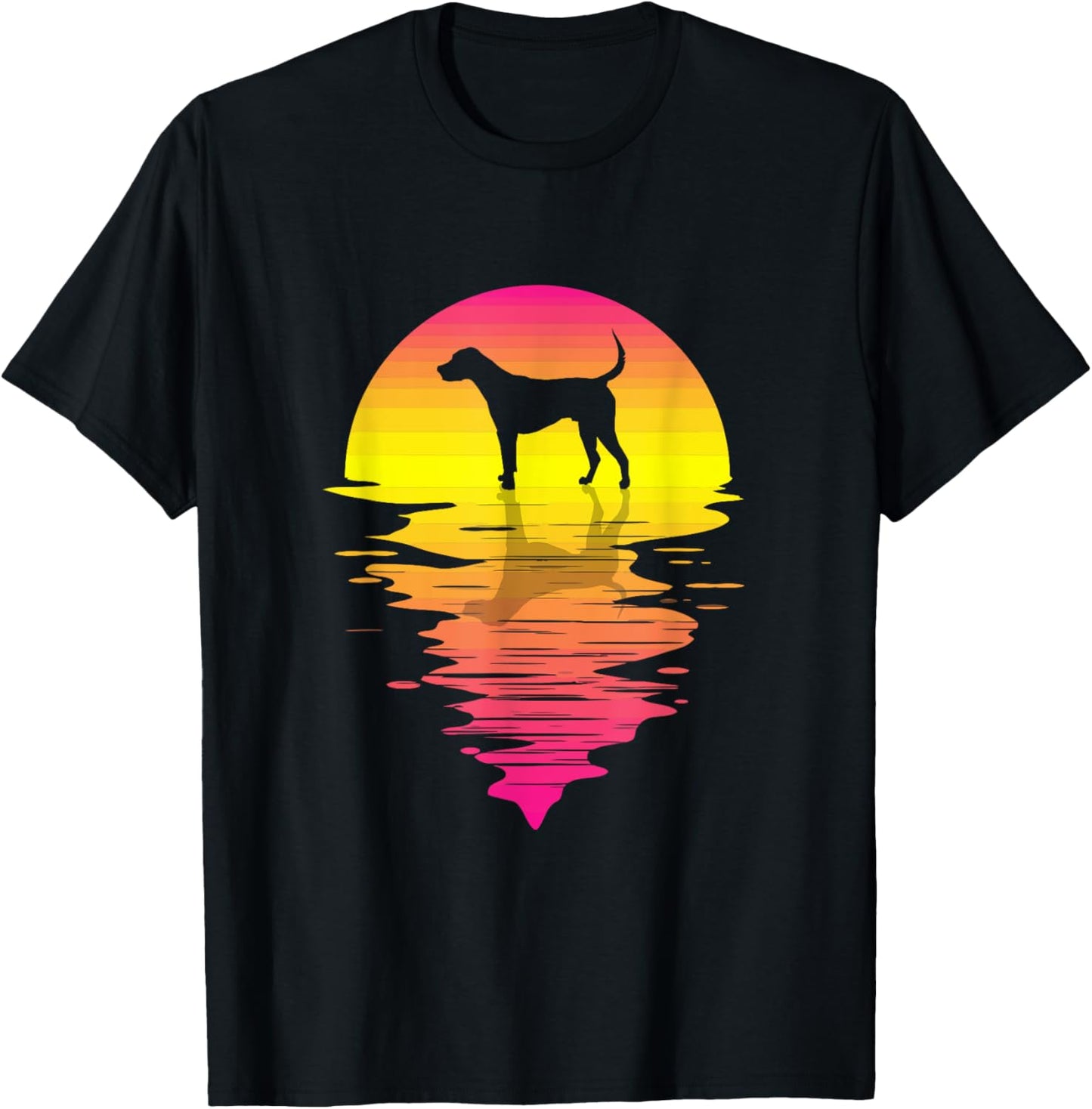 Foxhound Retro Pink 80s Vintage Retro Sunset Foxhound Dog T-Shirt - T-Shirt | Black
