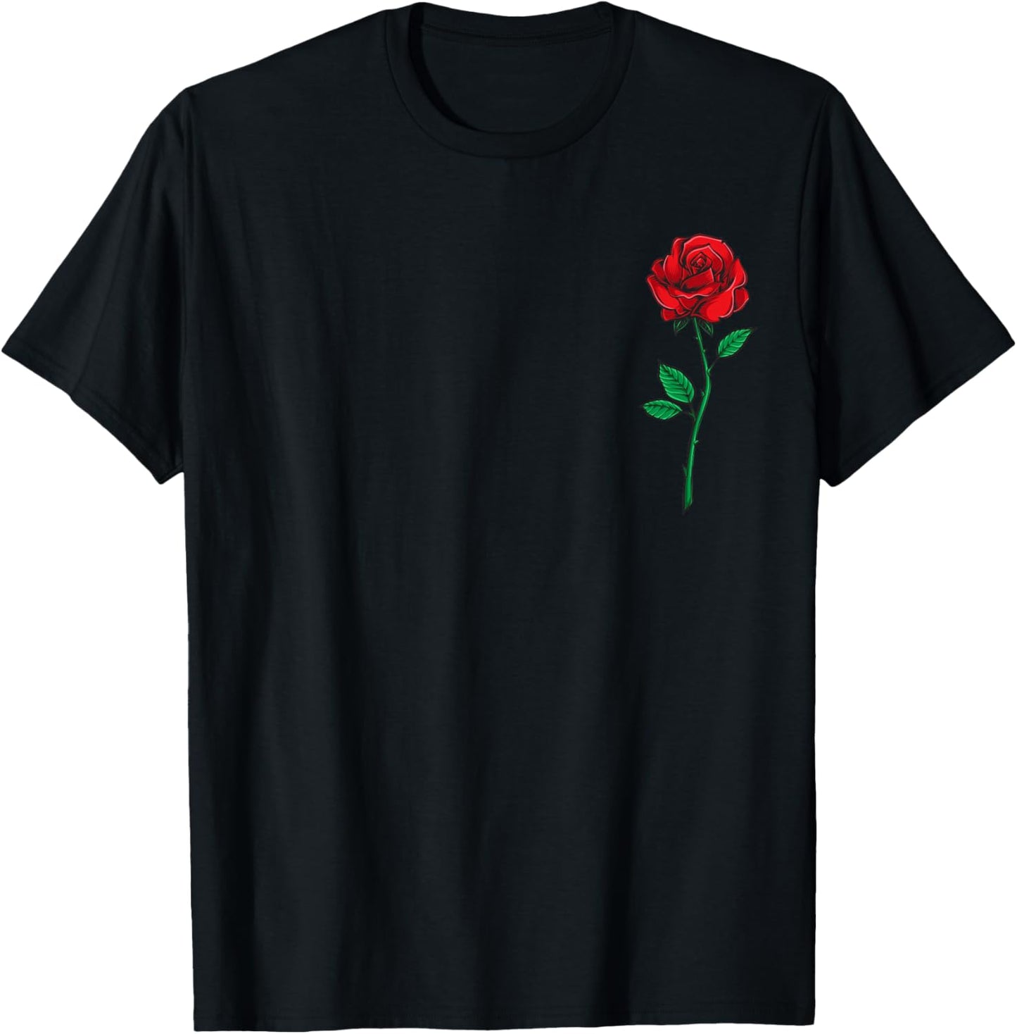 Single Red Rose Pocket Flower Romantic Love Pocket T-Shirt - T-Shirt | Black