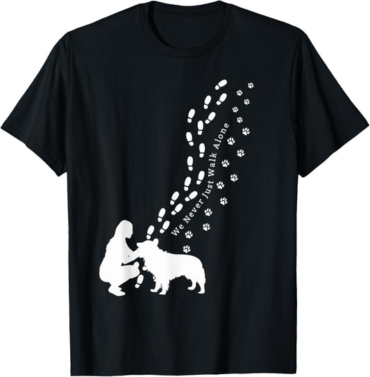 Never Just Walk Alone Dog Owner & Dog Paw Print T-Shirt - T-Shirt | Black