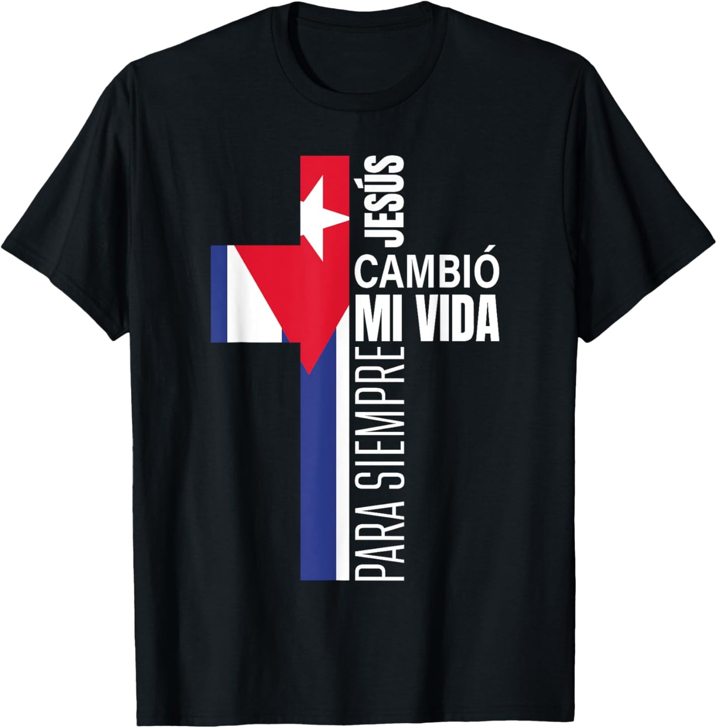 Christian Spanish Gifts Bible Verse Message Jesus Cuban Flag T-Shirt - T-Shirt | Black