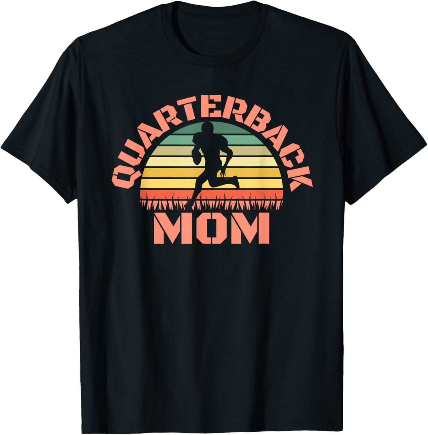 Quarterback Mom Retro Vintage Sunset Football T-Shirt - T-Shirt | Black