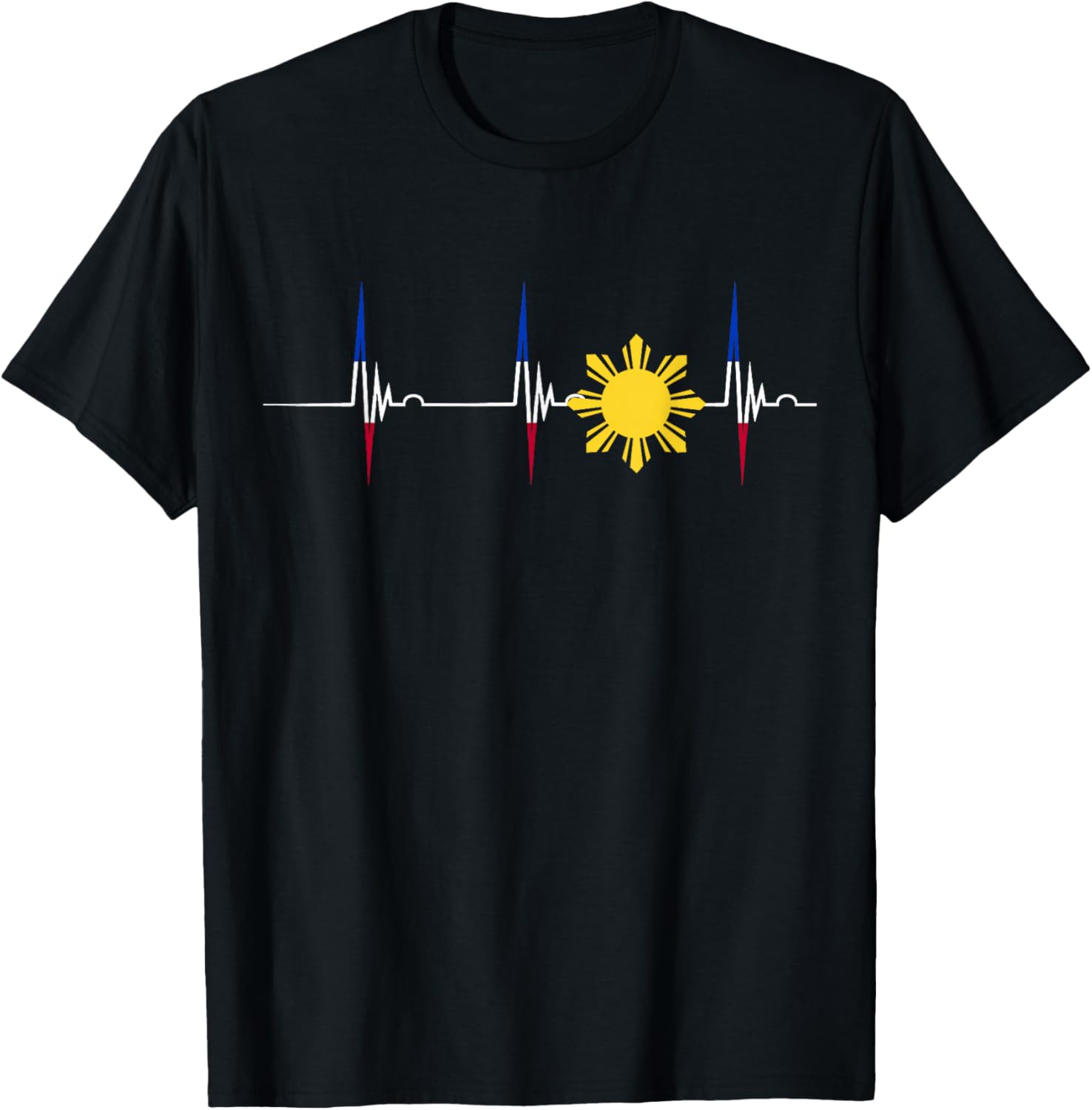 Philippines Heartbeat Pulse EKG Filipino Sun Pilipinas T-Shirt - T-Shirt | Black