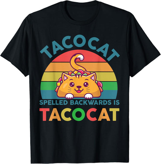 Taco-Shirt Women Men Youth Cute Spelled Backwards Taco-Cat T-Shirt - T-Shirt | Black