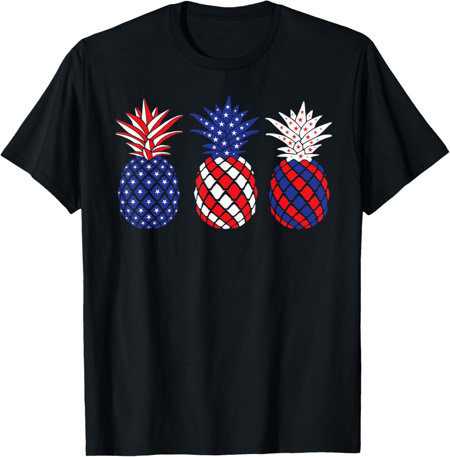 Funny Patriotic Red White & Blue Pineapple Hawaii July 4 Women Men T-Shirt - T-Shirt | Black