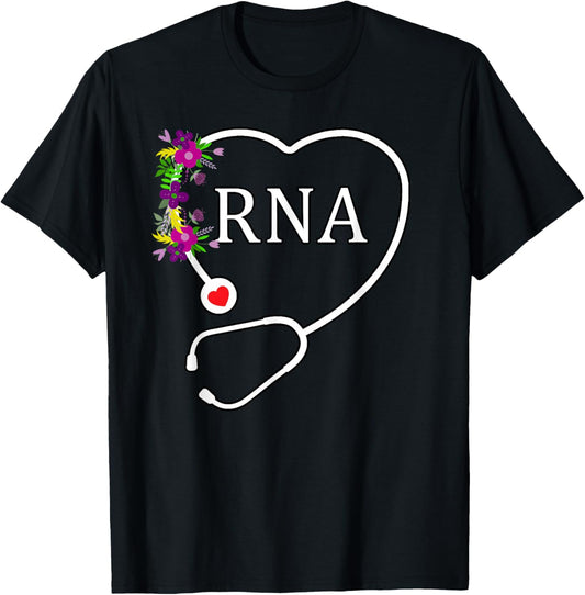 Cute RNA Restorative Nurse Assistant Aide Floral Stethoscope T-Shirt - T-Shirt | Black