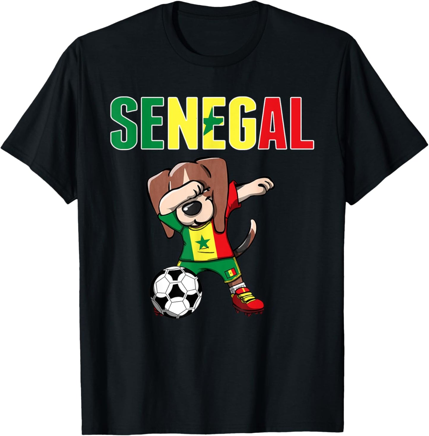 Dabbing Beagle Senegal Soccer Fans Jersey Senegalese Flag T-Shirt - T-Shirt | Black