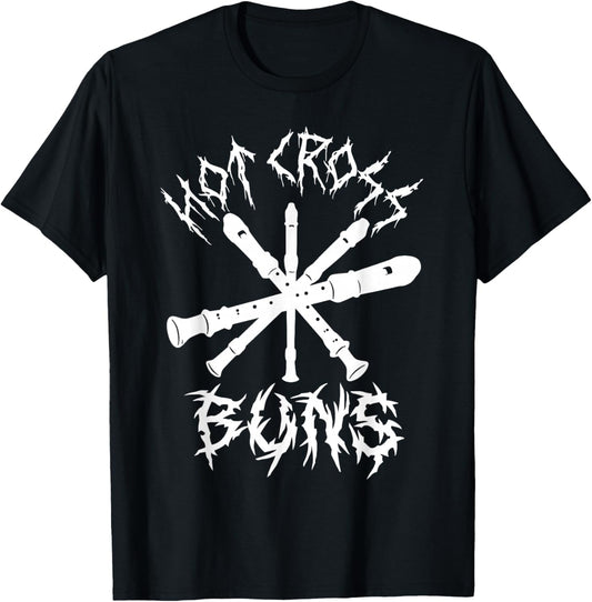 Hot Cross Buns Funny Recorder Music Ironic Heavy Metal Song T-Shirt - T-Shirt | Black