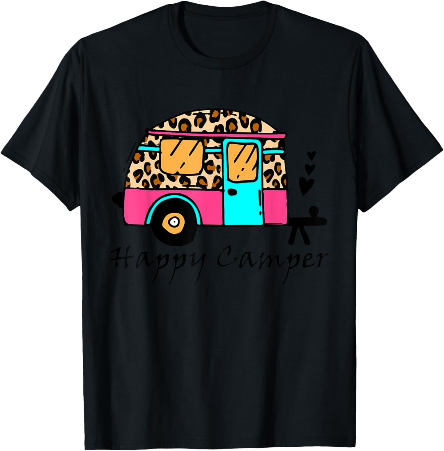 Camper happy summer camp camping leopard funny glamping Men Women T-Shirt - T-Shirt | Black