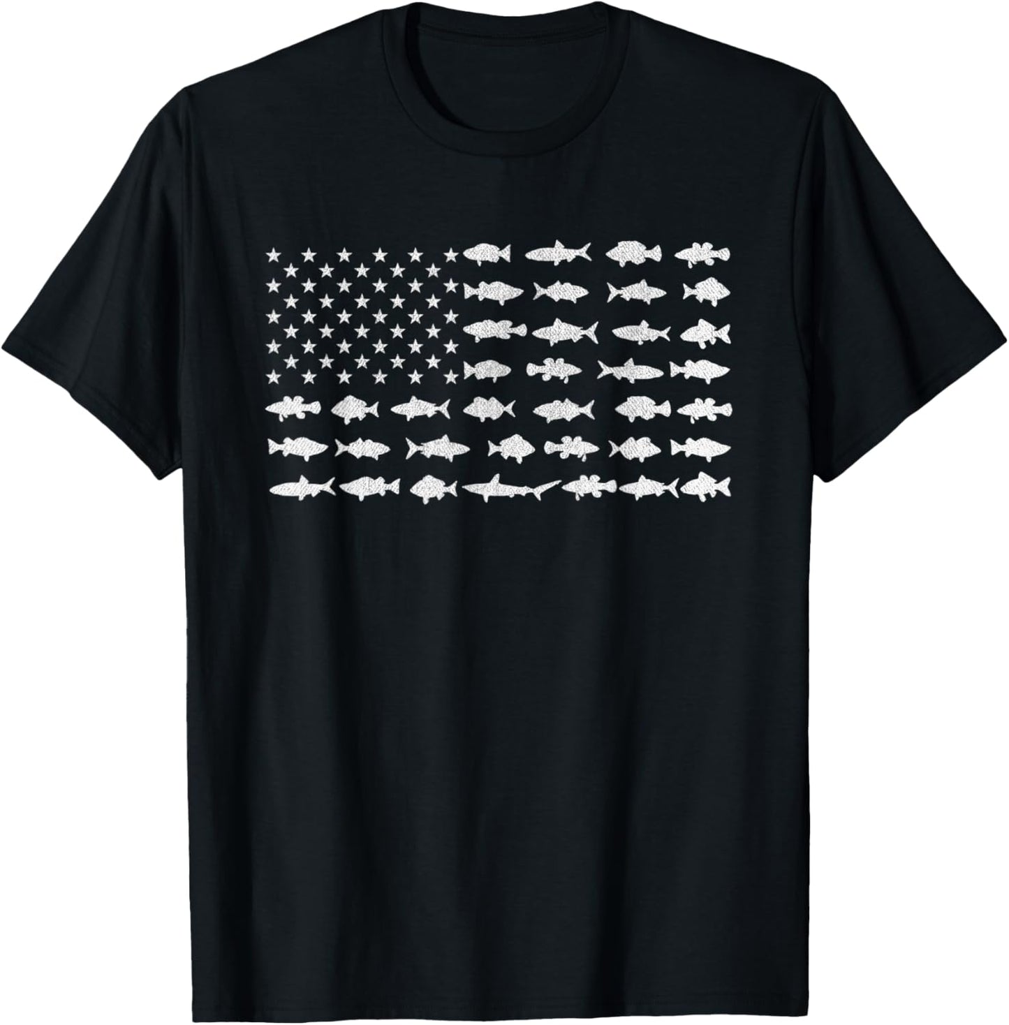 Vintage USA Fish American Flag Shirt Fishing Gifts T-Shirt - T-Shirt | Black