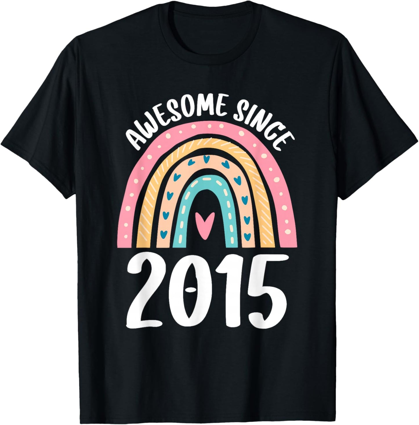 Awesome Since 2015 Rainbow Birthday for Girls Born in 2015 T-Shirt - T-Shirt | Black