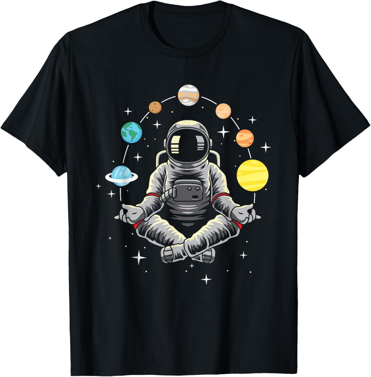 Meditating Astronaut - Galaxy Spaceman Astronomer Cosmos T-Shirt - T-Shirt | Black