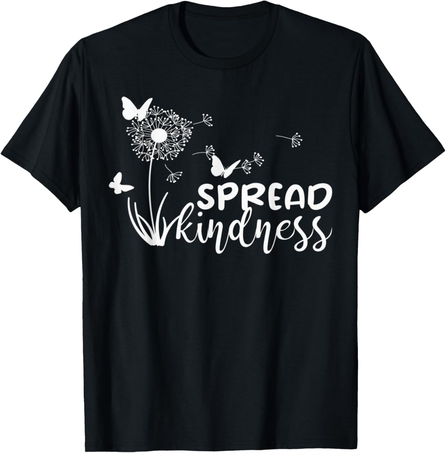 Spread Kindness Summer Dandelion Butterflies Graphic T-Shirt - T-Shirt | Black