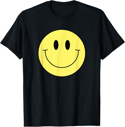 70s Yellow Smile Face Cute Happy Peace Smiling Face T-Shirt - T-Shirt | Black