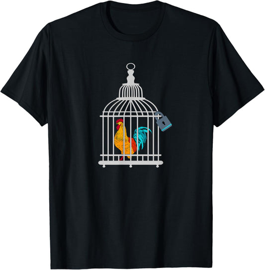 RED ROOSTER COCK MALE CHASTITY Chicken in Cage T-Shirt - T-Shirt | Black