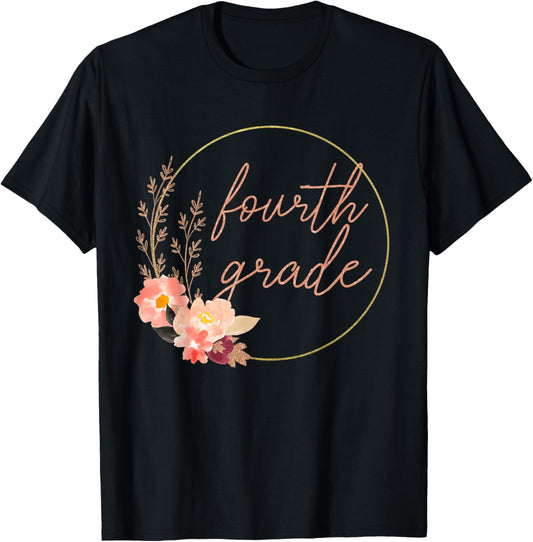 Floral Fourth Grade Teacher Student 4th Grade Squad Crew T-Shirt - T-Shirt | Black