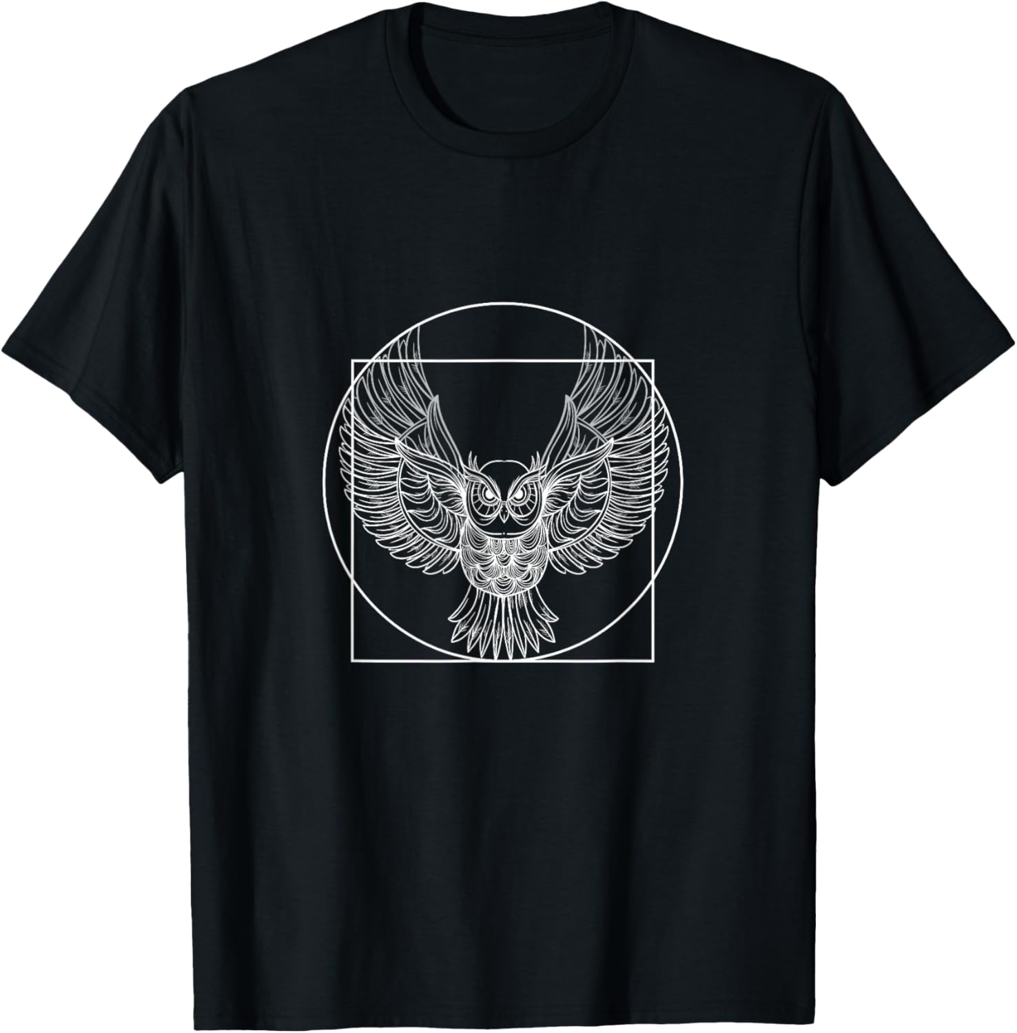 Owl Drawings Vitruvian man in a circle T-Shirt - T-Shirt | Black