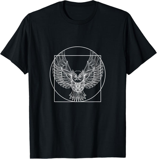 Owl Drawings Vitruvian man in a circle T-Shirt - T-Shirt | Black