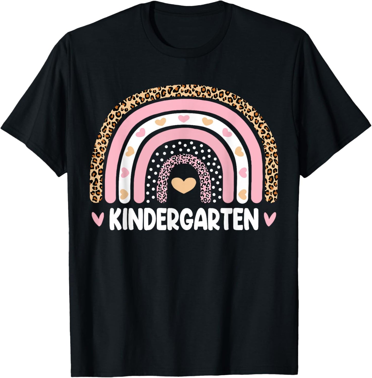 Leopard Rainbow Kindergarten Teachers Funny Back To School Women Girls Kids T-Shirt - T-Shirt | Black