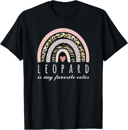 Leopard is my Favorite Color Pink Leopard Print Boho Rainbow T-Shirt - T-Shirt | Black
