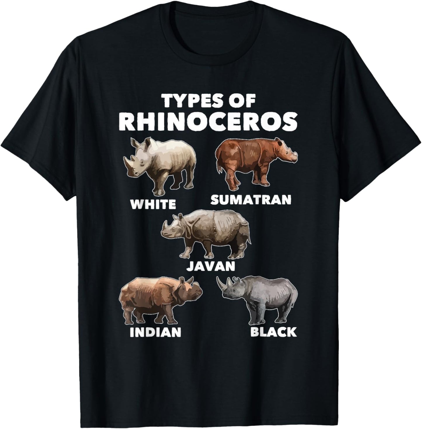 Types Of Rhinoceros - Rhino Safari Lover Zookeeper Zoologist T-Shirt - T-Shirt | Black