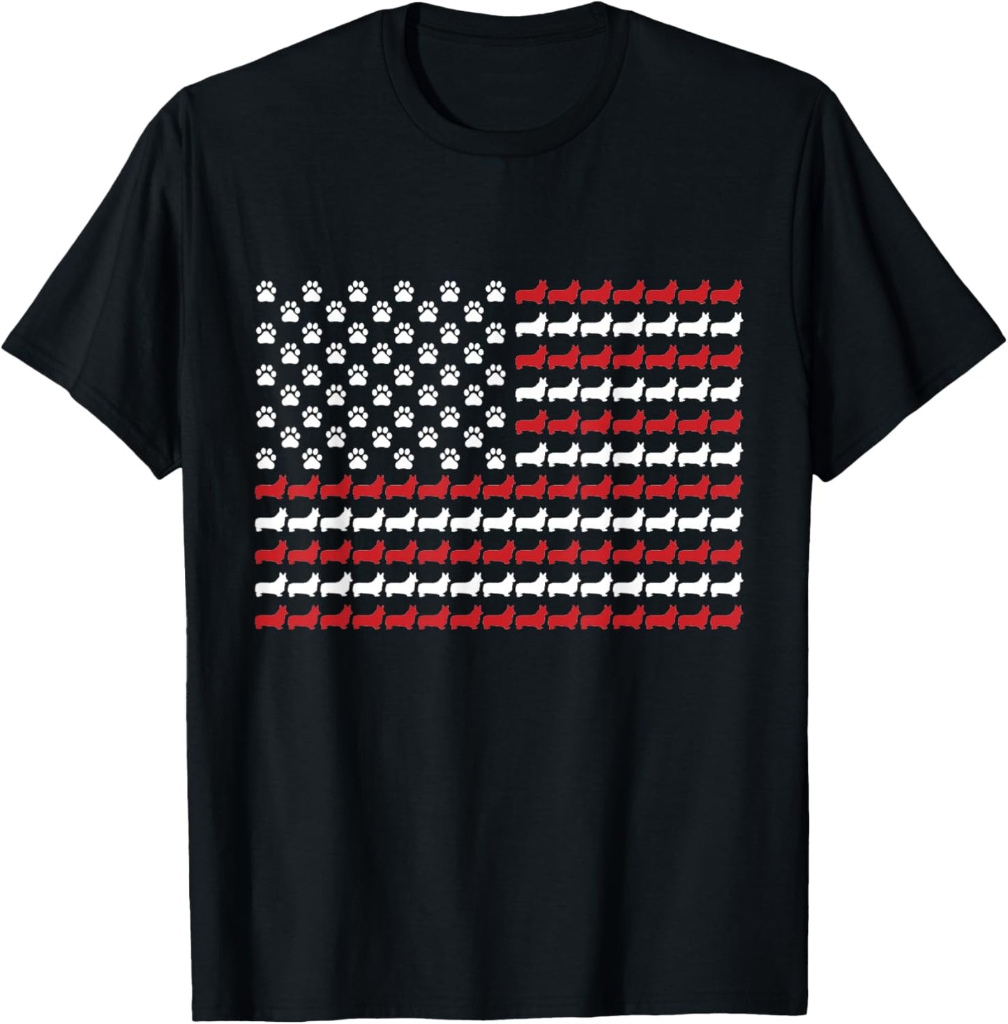 Corgi 4th of July Dog Paw Print American Flag T-Shirt - T-Shirt | Black