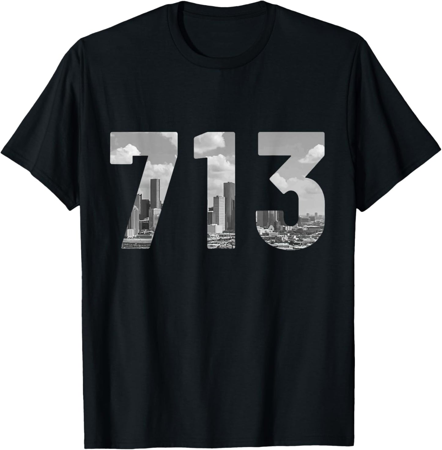 Houston 713 Area Code Skyline Texas Pride Vintage T-Shirt - T-Shirt | Black