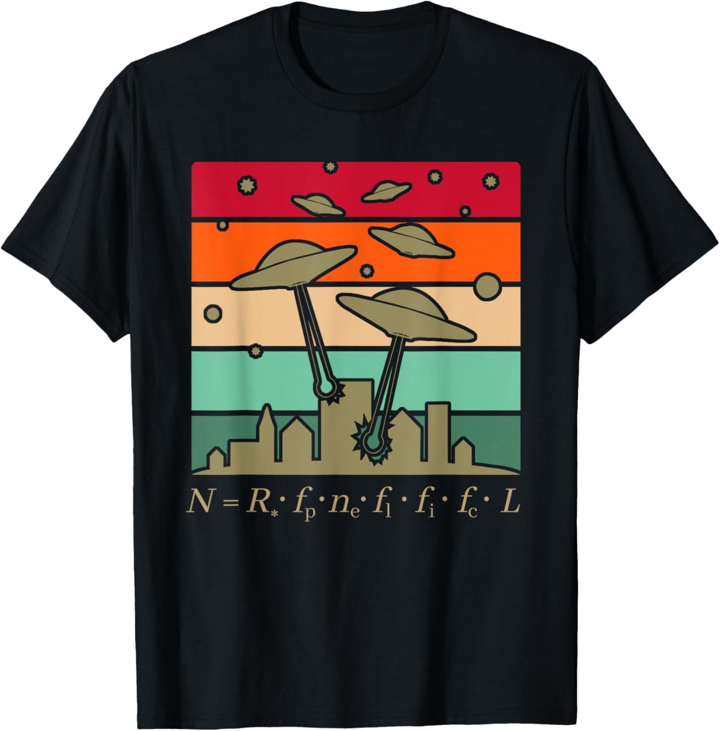 Fermi Paradox Drake Equation Physics Nerd UFO UAP Aliens T-Shirt - T-Shirt | Black