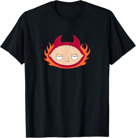 Family Guy Devil Stewie with Flames Cartoon T-Shirt - T-Shirt | Black