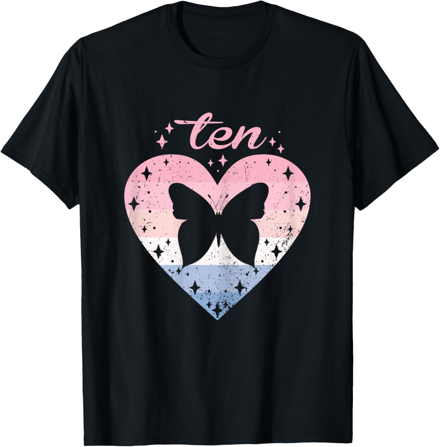 10 Year Old Cute Butterfly Birthday Girl 10th B-day T-Shirt - T-Shirt | Black