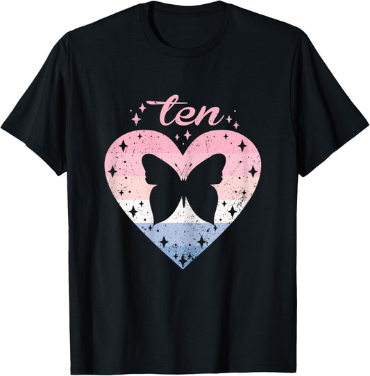 10 Year Old Cute Butterfly Birthday Girl 10th B-day T-Shirt - T-Shirt | Black