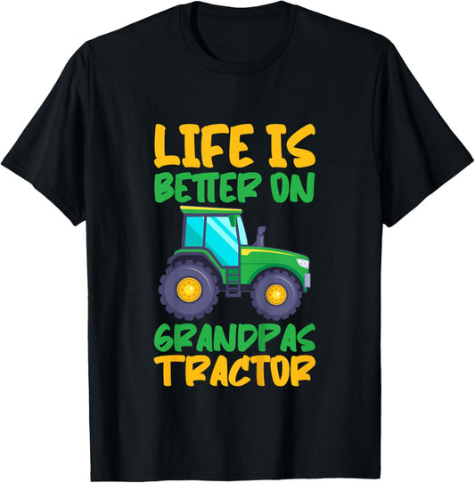 Young Farmer Funny Tractor Boy On Grandpas Tractor T-Shirt - T-Shirt | Black