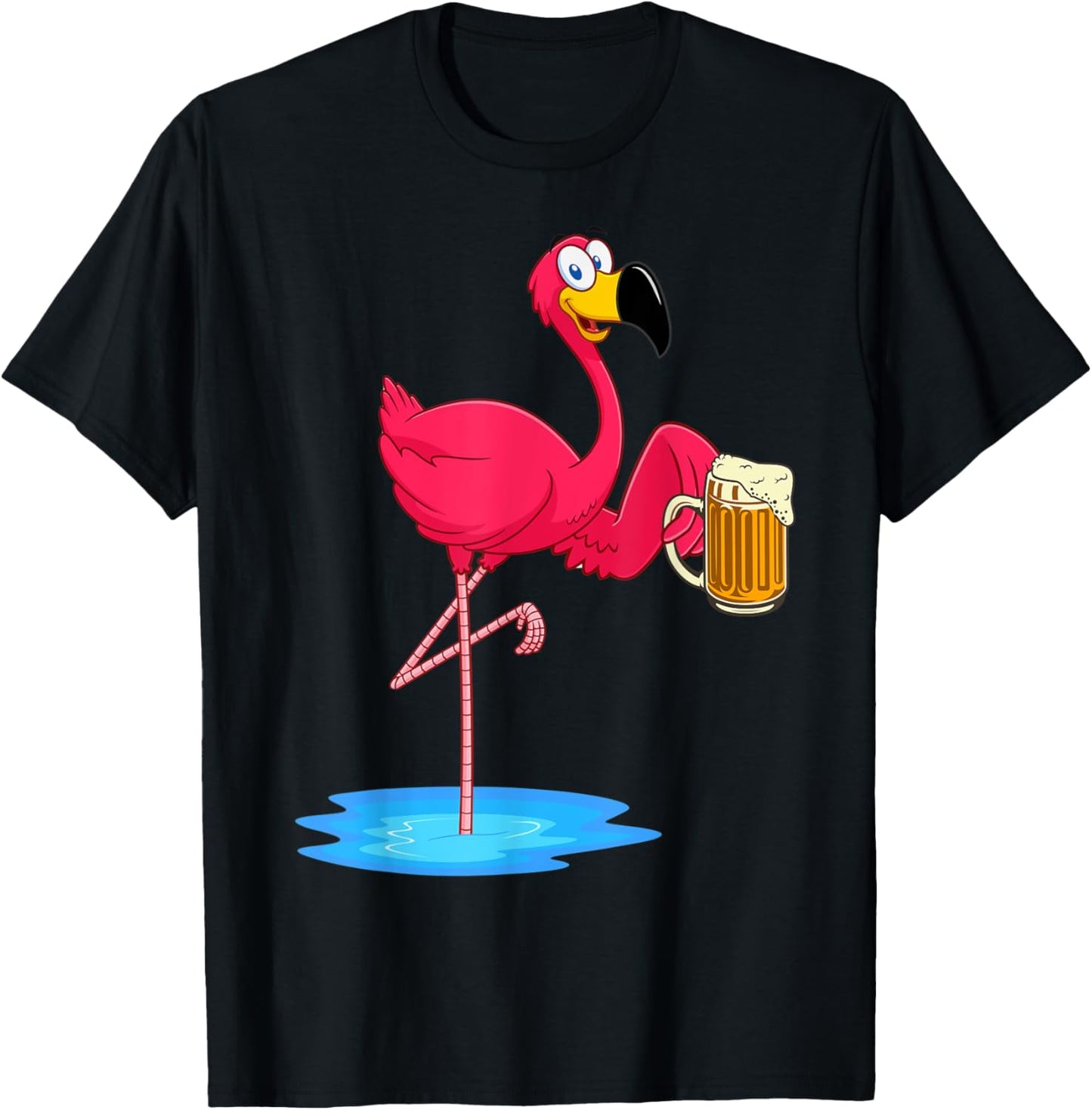 Funny Pink Flamingo Drinking Beer Lover Drinker Summer Vibes Men Women T-Shirt - T-Shirt | Black