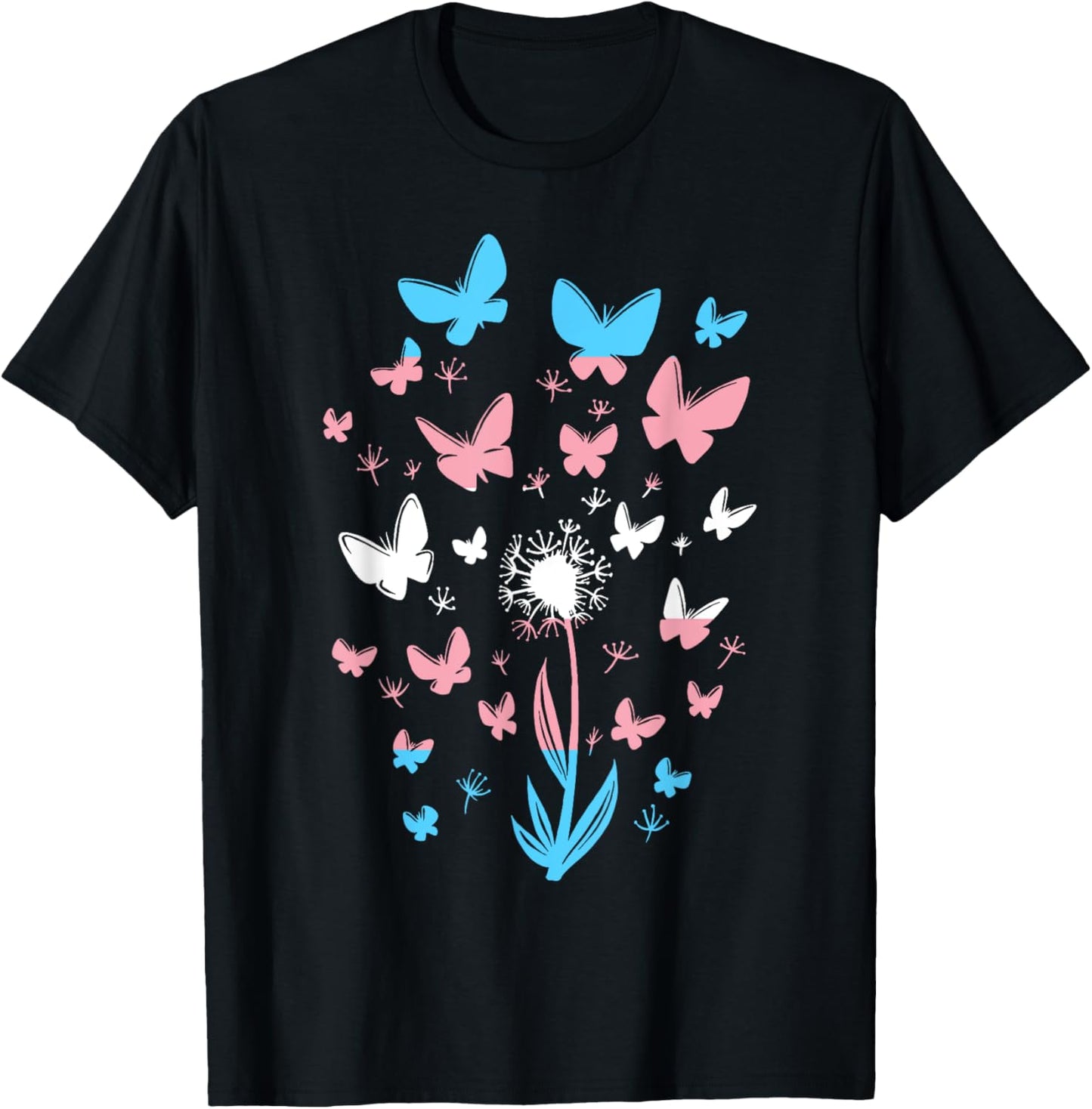 Transgender Petals Flowers Butterflies Transsexual Flag T-Shirt - T-Shirt | Black
