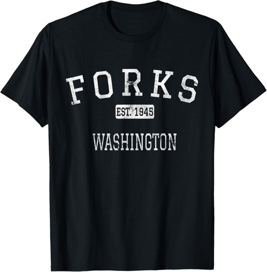 Forks Washington WA Vintage T-Shirt - T-Shirt | Black