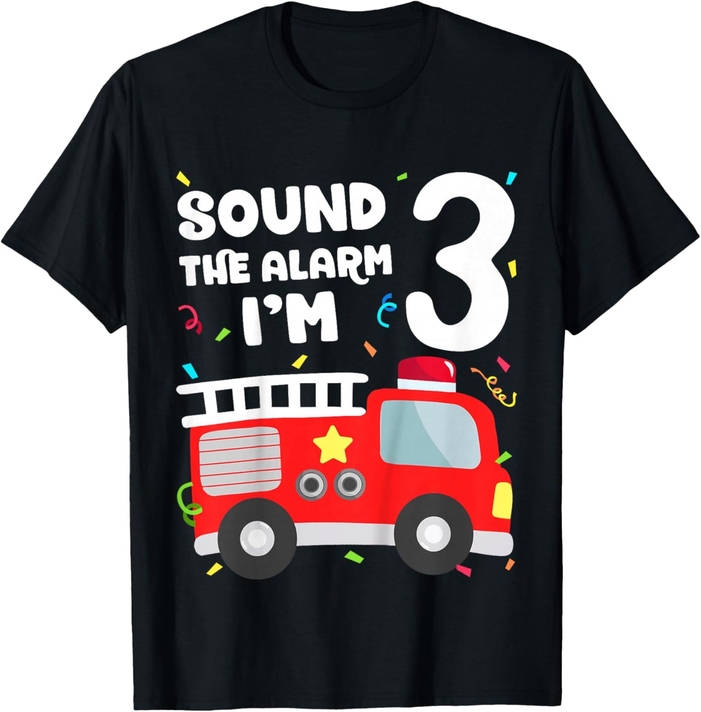 Kids Fire Truck 3rd Birthday Toddler Boy Firefighter 3 Year Old T-Shirt - T-Shirt | Black