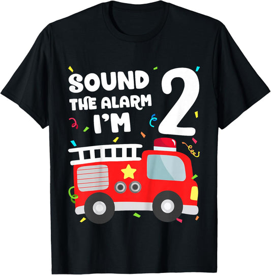 Kids Fire Truck 2nd Birthday Toddler Boy Firefighter 2 Year Old T-Shirt - T-Shirt | Black