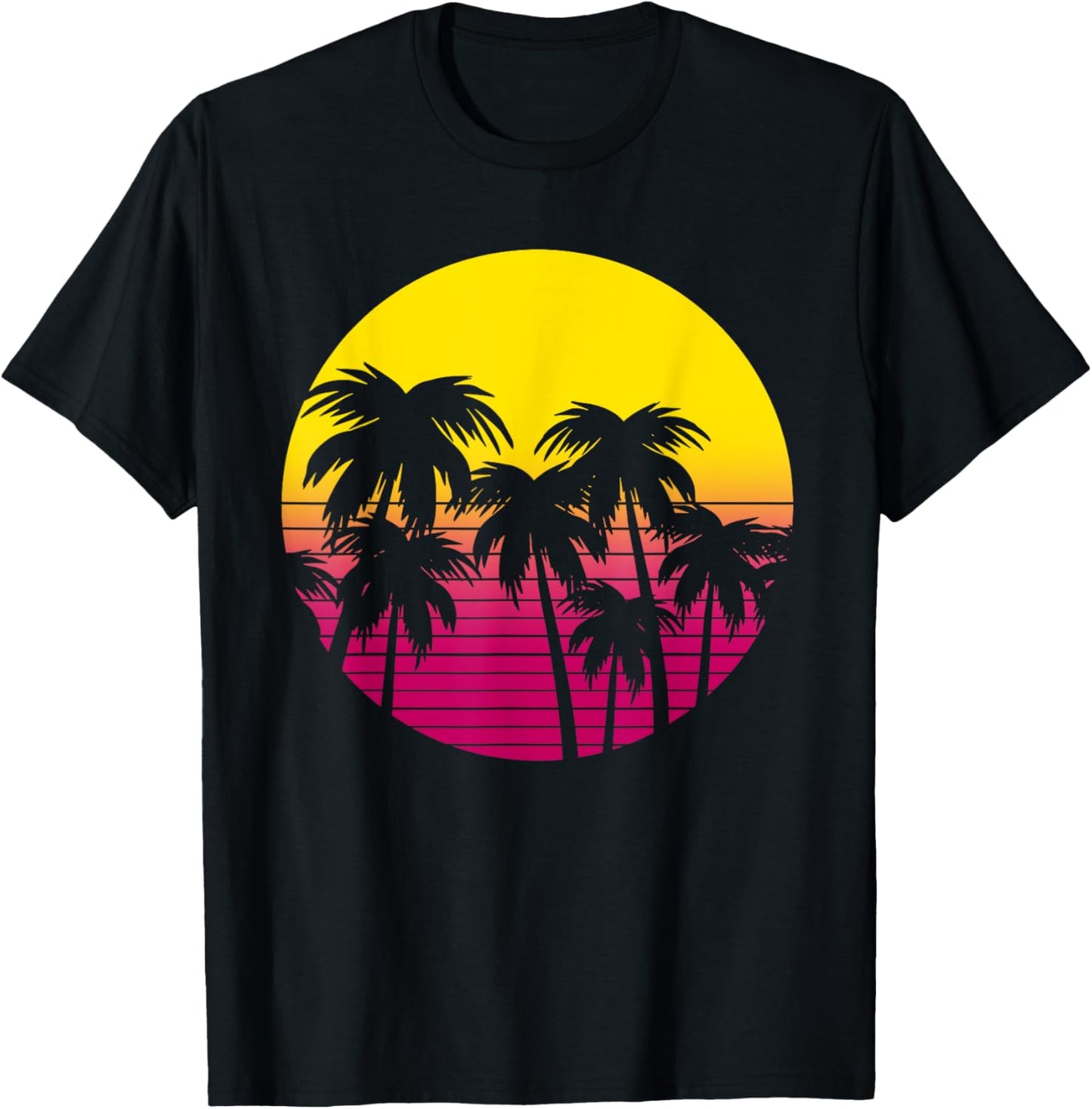 Retro Palm Trees Beach Sunset 80s Summer Vacation Men Women Girls Kids T-Shirt - T-Shirt | Black
