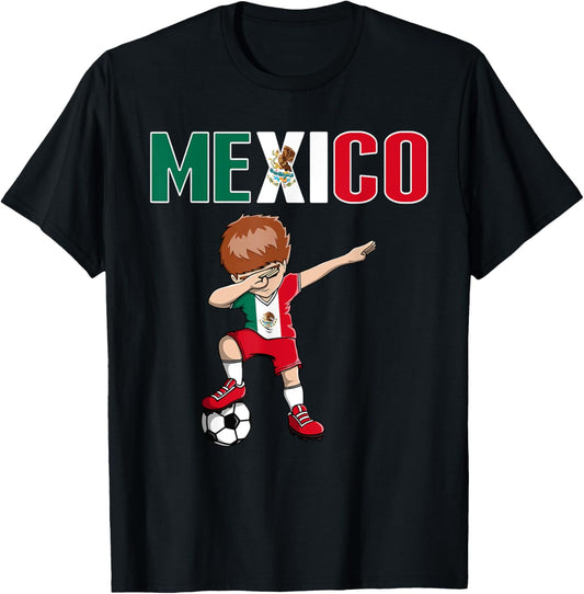 Dabbing Soccer Boy Mexico Soccer Fans Jersey Mexican Flag T-Shirt - T-Shirt | Black