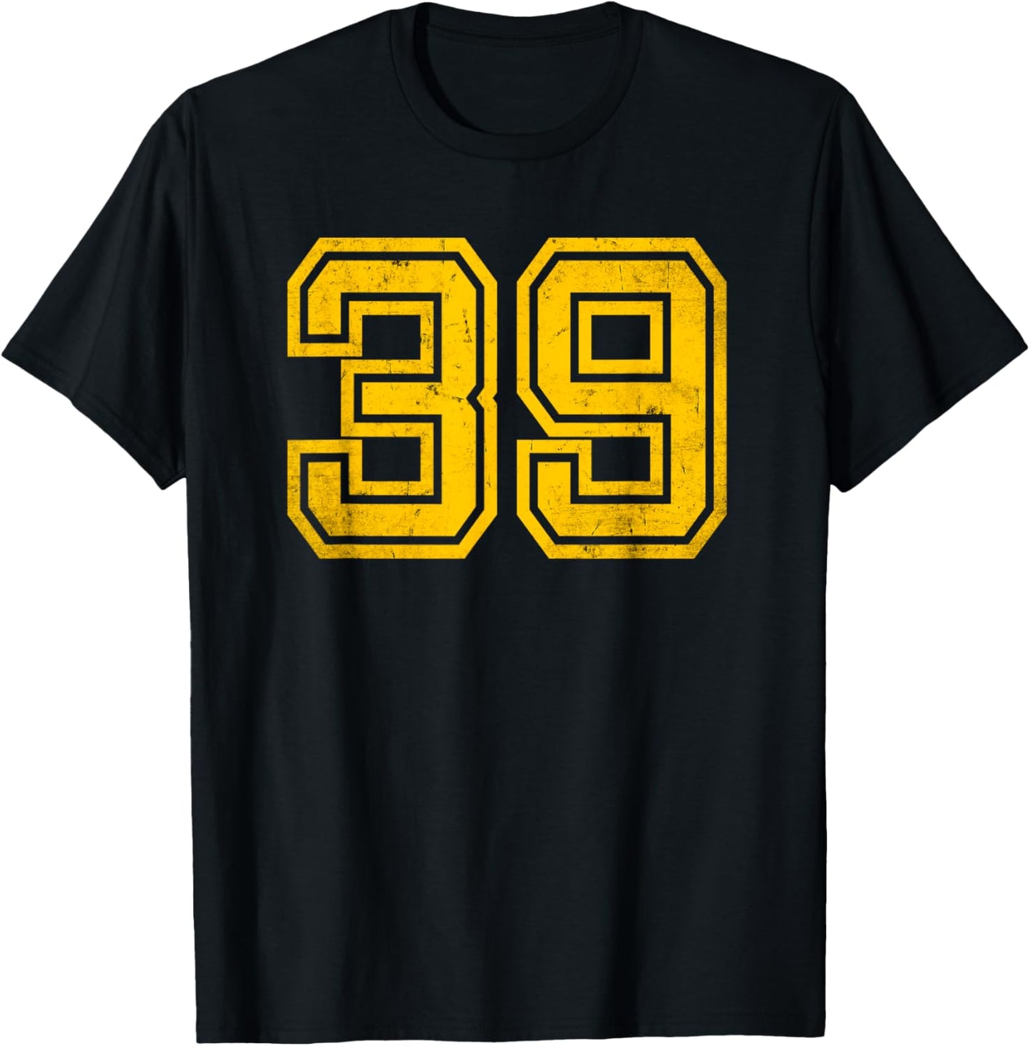 Number #39 Sports Jersey 39th Birthday Age Distress Yellow T-Shirt - T-Shirt | Black