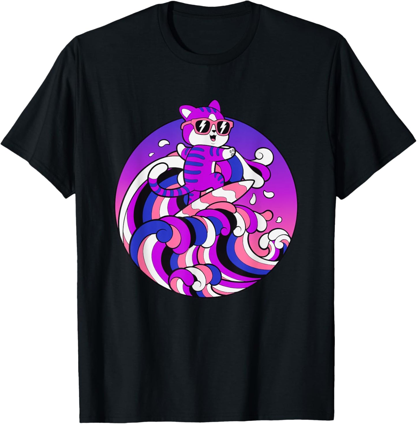 Funny Genderfluid Shirt Surfing Cat Gender Fluid Pride Flag Women T-Shirt - T-Shirt | Black