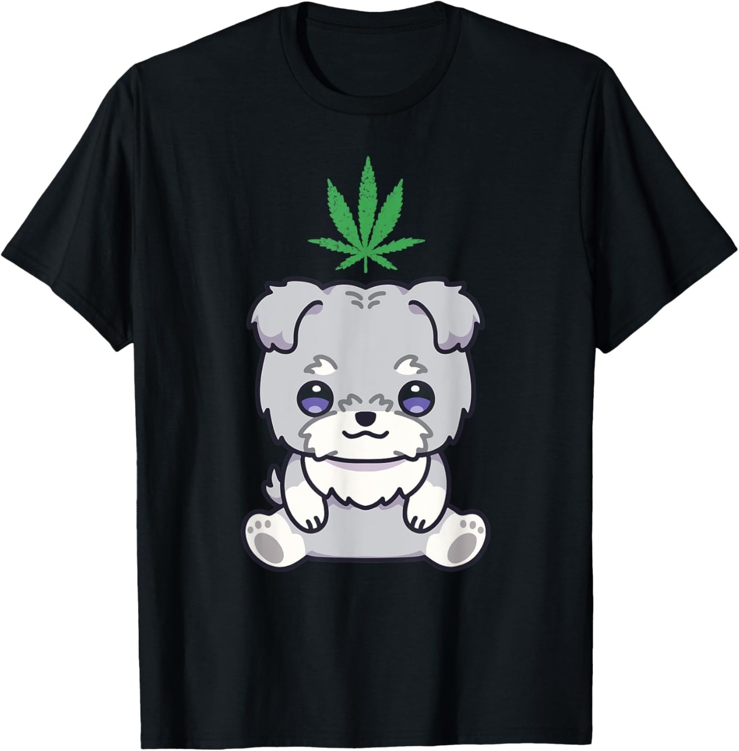 Schnauzer Dog Weed Marijuana Kawaii Anime Cannabis Leaf T-Shirt - T-Shirt | Black
