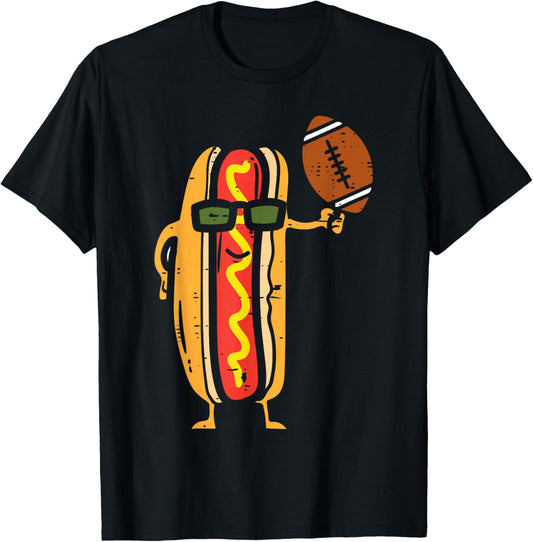 American Football Hotdog Funny Sports Foodie Men Women Kids T-Shirt - T-Shirt | Black