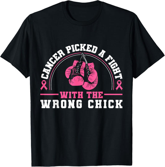Cancer Picked A Fight With The Wrong Chick Breast Cancer T-Shirt - T-Shirt | Black