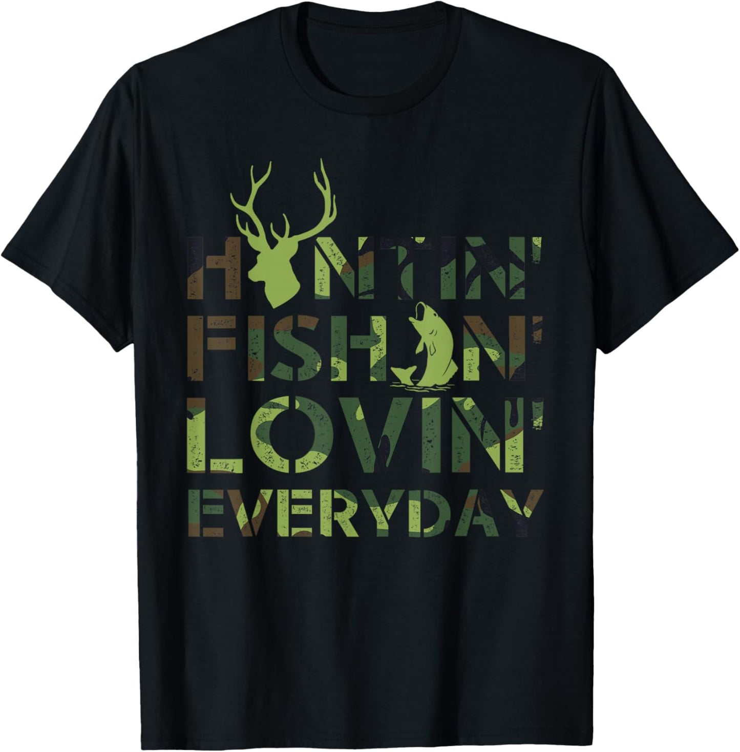 Hunting fishing loving everyday camo T-Shirt - T-Shirt | Black