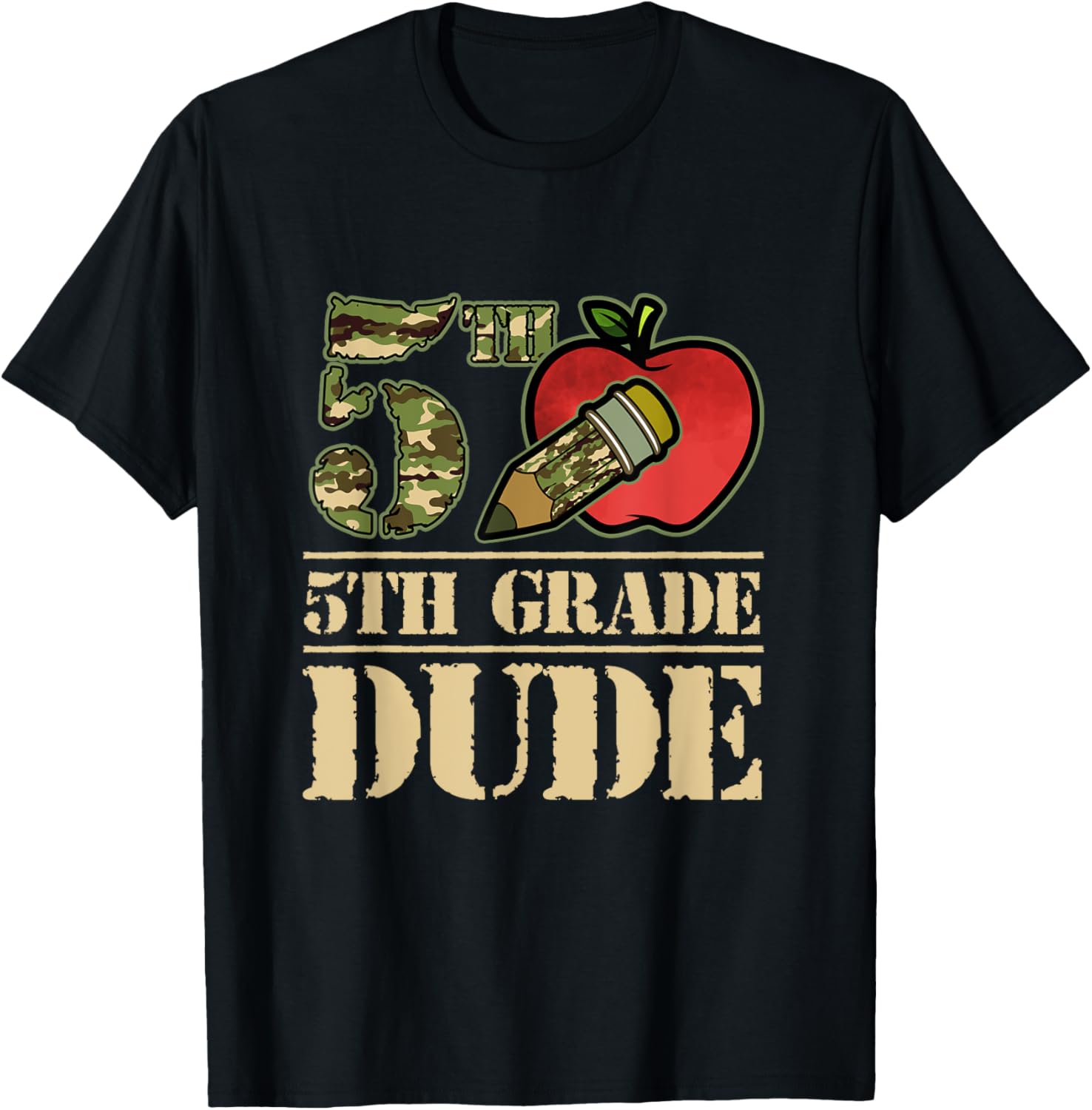 Camo Pencil 5th Grade Dude Student First Day Of School T-Shirt - T-Shirt | Black