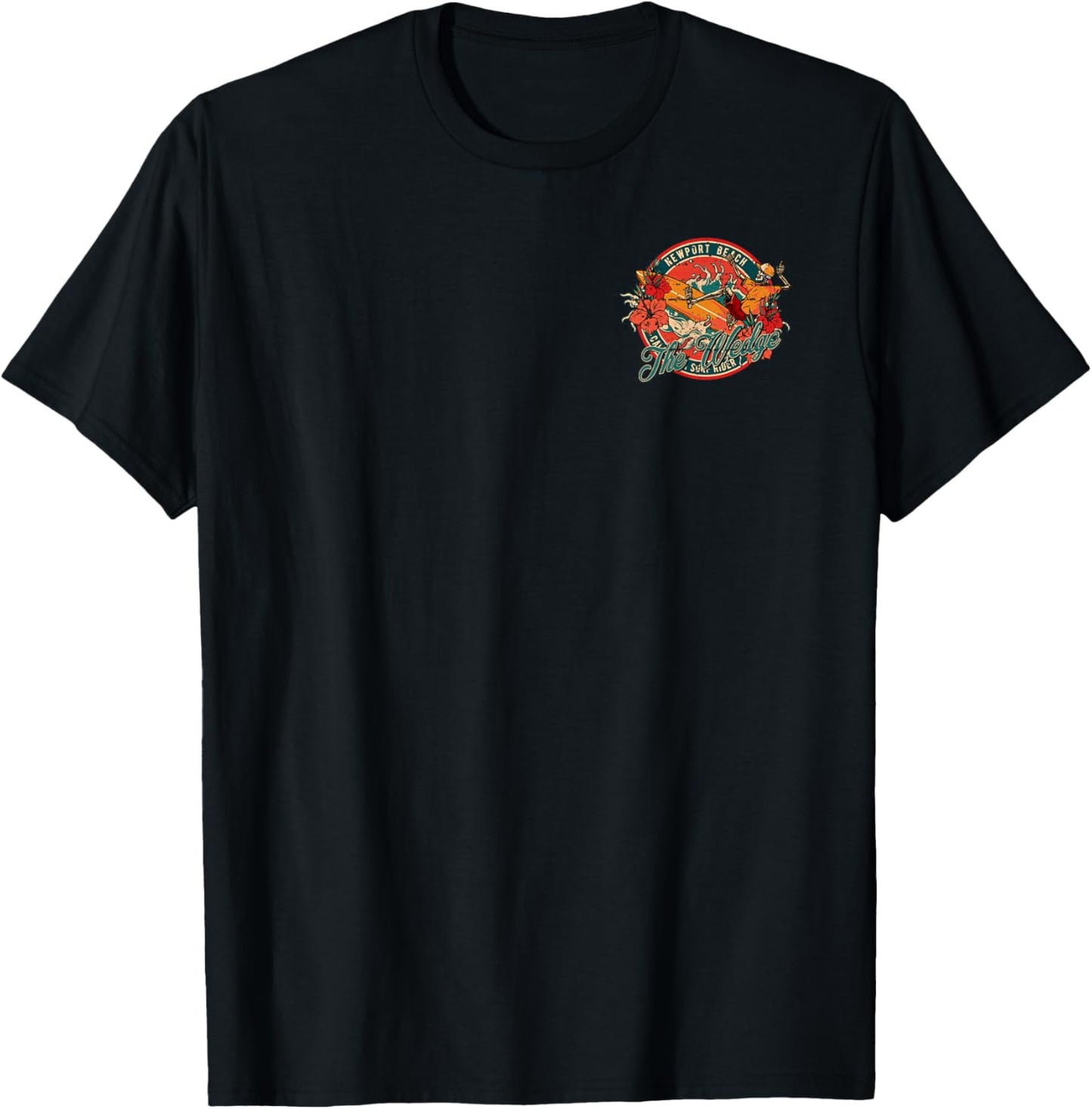 2-Sided Surfing Skeleton The Wedge Newport Beach Badge T-Shirt - T-Shirt | Black