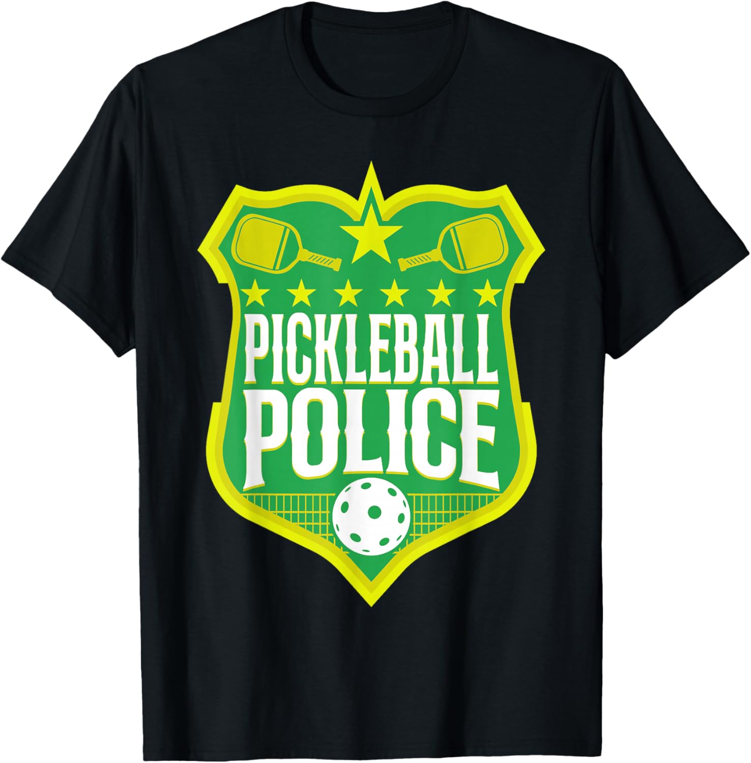 Pickleball Badge Pickleball Police T-Shirt - T-Shirt | Black