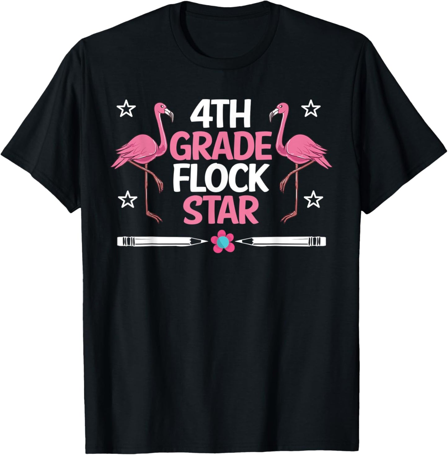4th Grade Flock Stars Flamingo Teacher Student Kids Gifts T-Shirt - T-Shirt | Black